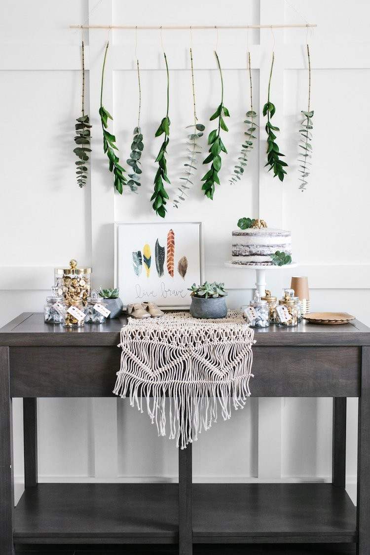 dekoracja na baby shower chłopiec ciasto dekoracja ścienna rośliny w stylu boho!