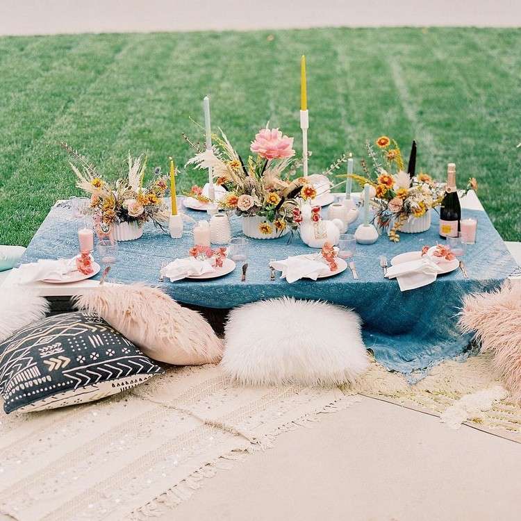 dekoracja stołu boho baby shower stół na poduszce do siedzenia na podłodze