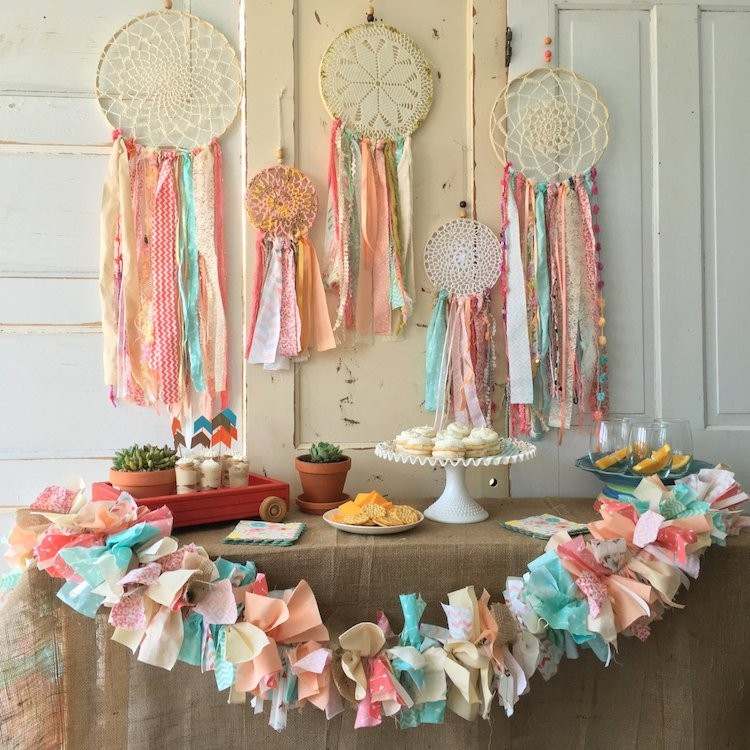 dekoracja baby shower Tinker girlandy łapacz snów pastel