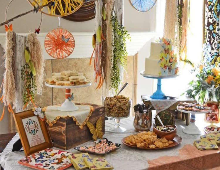 pomysły na dekoracje elementy natury boho baby shower oranize