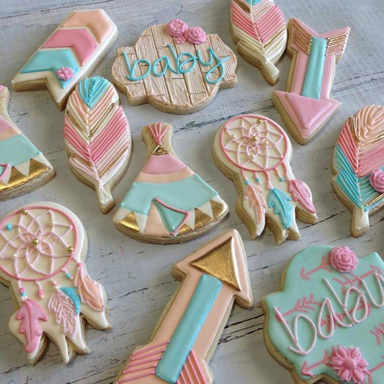 dekoracja baby shower dziewczyna je cukierkowe ciasteczka boho wygląd