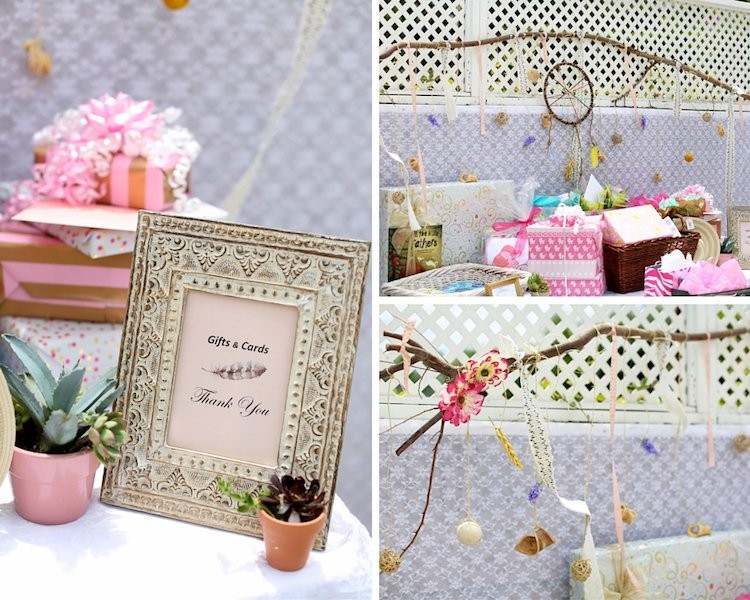 dekoracja baby shower w stylu boho miejsce na prezenty
