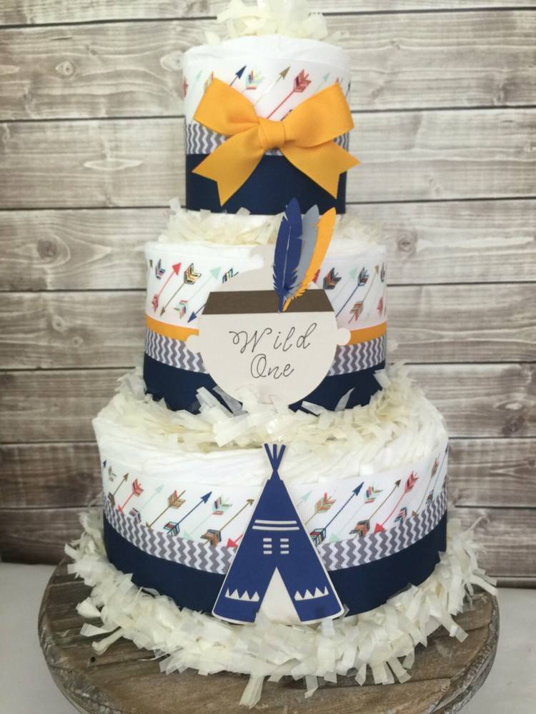 dekoracja baby shower prezenty pieluchy ciasto w stylu boho motyw tipi