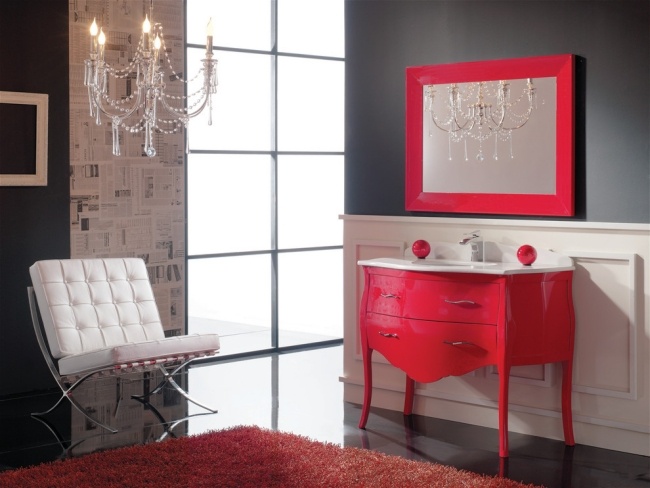 Mix stylów pomysły meble łazienka fotel lustro rama-czerwony biały-marcal design-home-spaces