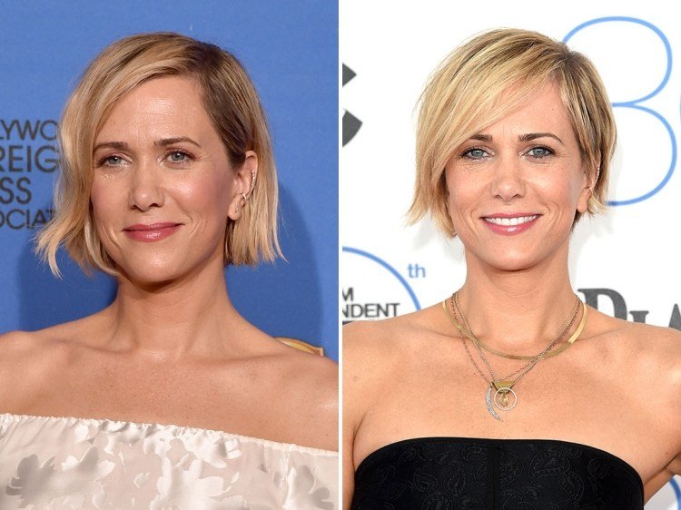 krótki bob z bocznym przedziałkiem w kolorze blond bob-fryzury-2015-podbródek-krótki-Kristen-Wiig