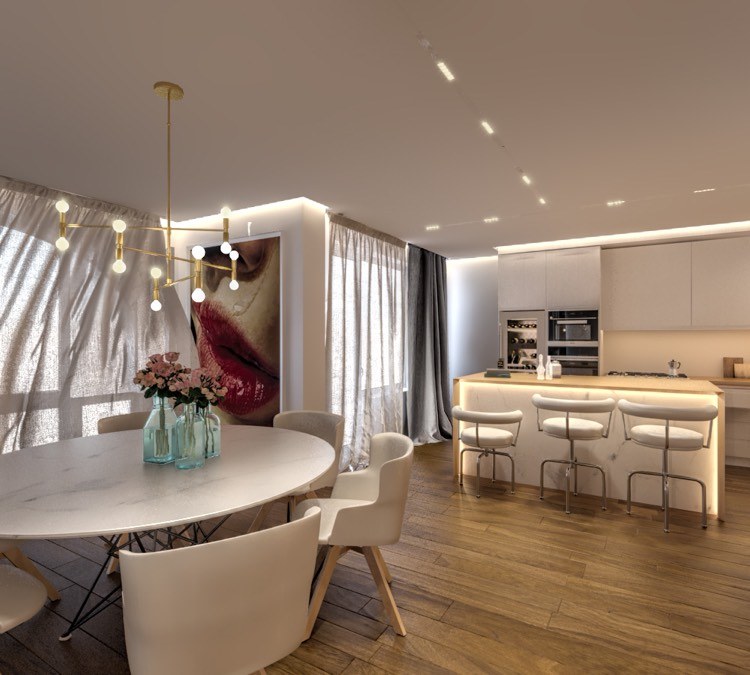 salon-otwarty-stół-kuchnia-wyspa