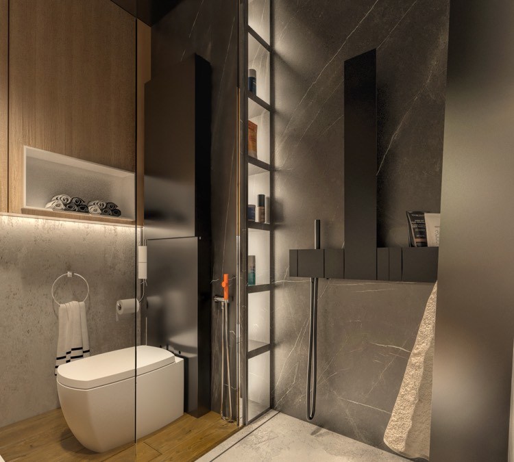 łazienka-walk-in-shower-marmur-eksponowany-beton-drewno