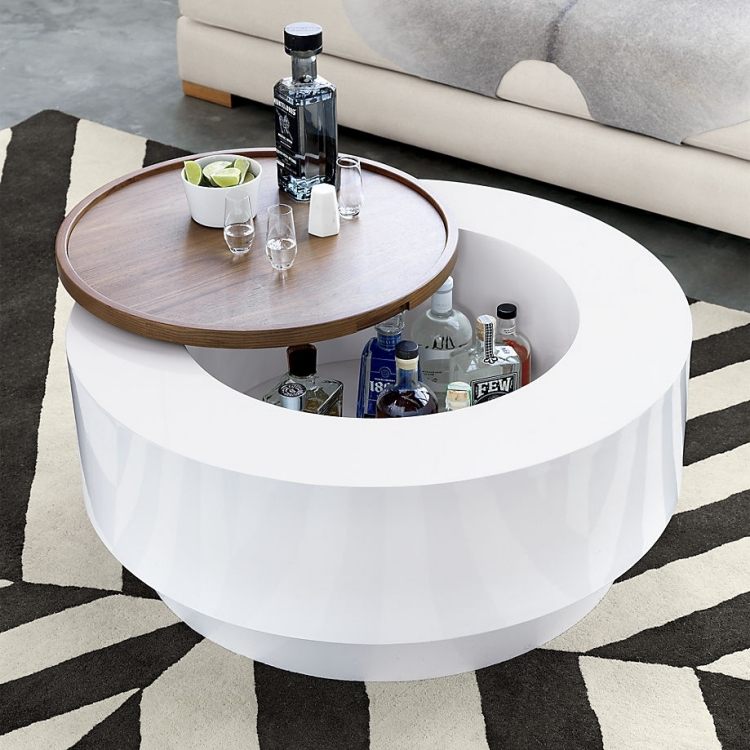 Designerskie meble i dekoracje -projektowanie-wnętrz - stolik kawowy-minibar-okrągły-biały-wysoki połysk