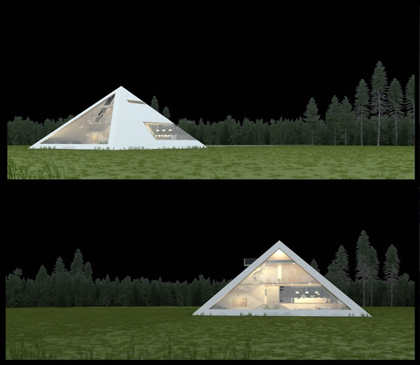 3D realistyczna koncepcja domu juan Carlos Ramos piramida szklana fasada
