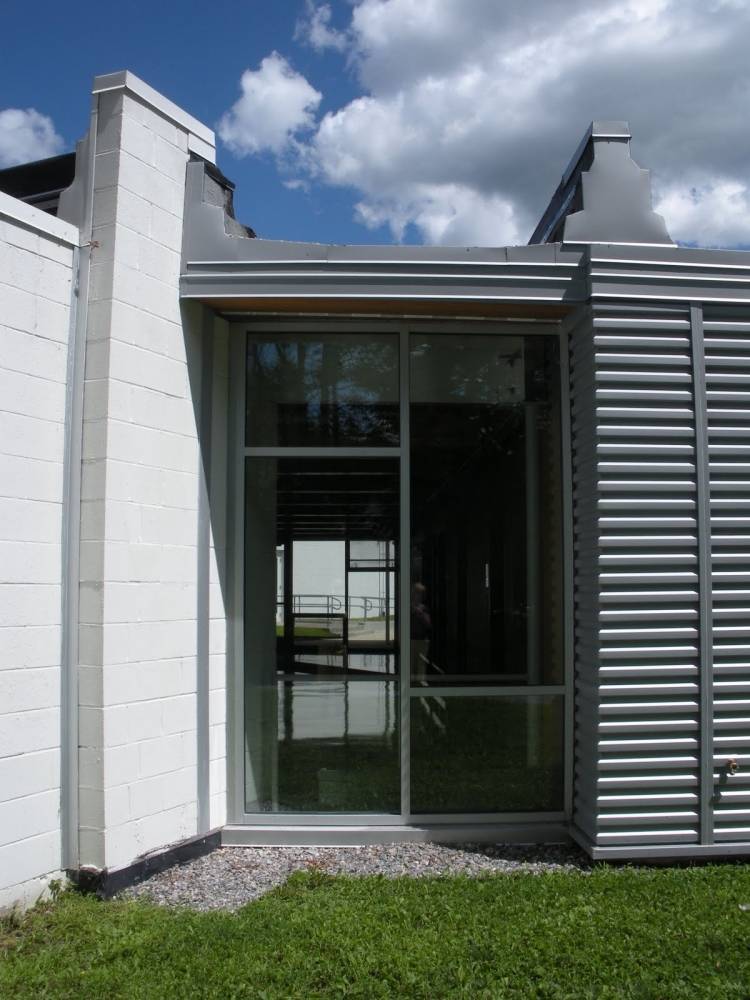 Panele metalowe i duże okna do nowoczesnej architektury projekty-elewacyjne-przykłady-profile-faliste-szara-stalowa-aluminiowa-szklana-ściana-trawnik