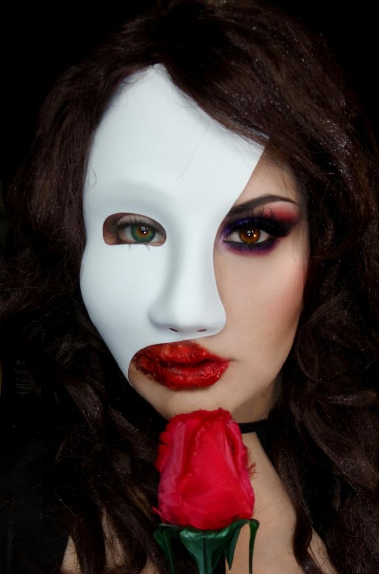 Soczewki kontaktowe-halloween-maska-biały-makijaż-różowy-makijaż