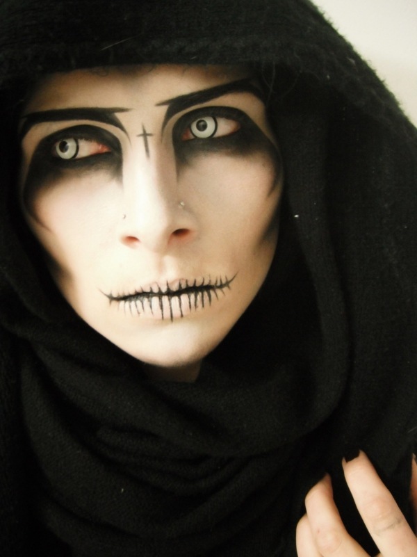 Ghost-Halloween-strój-straszny-przerażający-zabawne-soczewki-białe