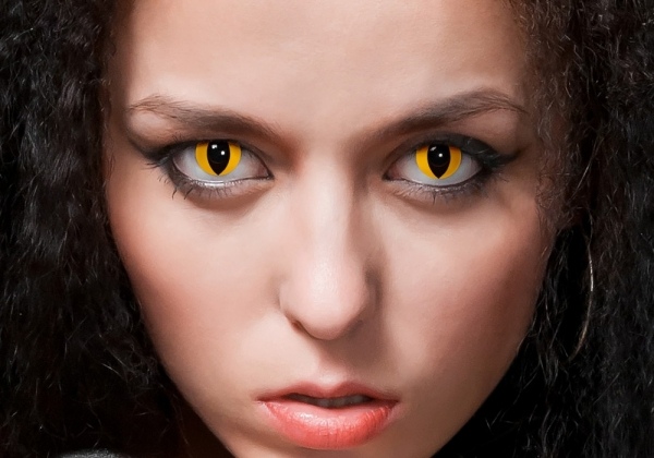 Żółte Soczewki Kontaktowe - Soczewki Zabawne - Pomysły Kociego Oka - Stylizacja na Halloween