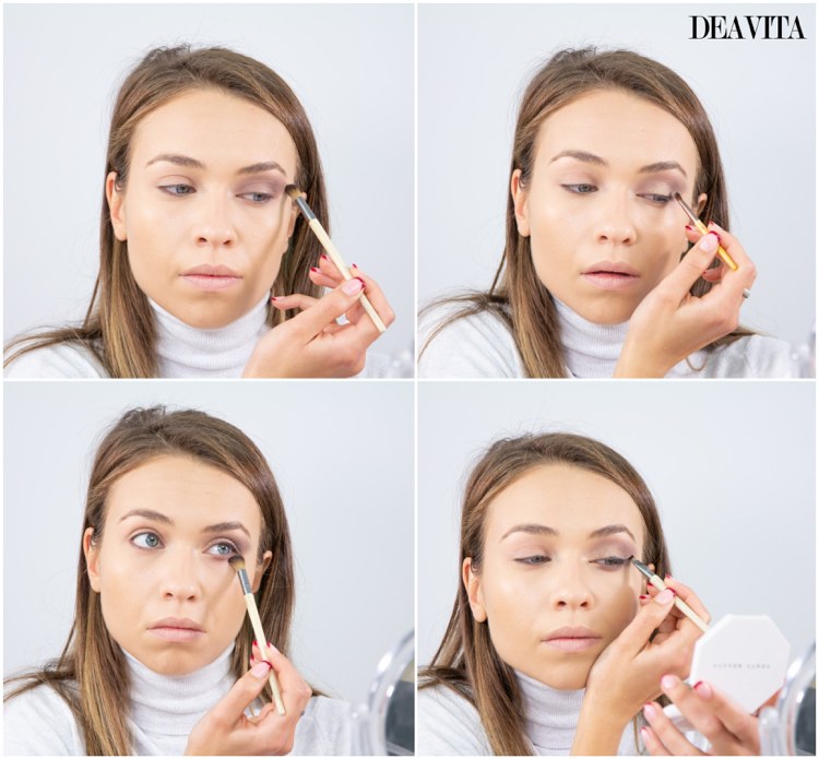 Makijaż Cat to Mardi Gras brązowe i złote smokey eyes