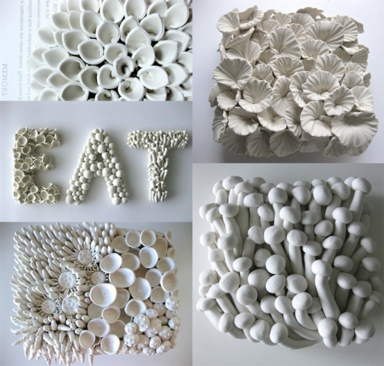 Ceramiczne kwiaty i korale autorstwa Angeli Schwer ceramiczne kwiaty organiczne figurki korale angela ciężkie