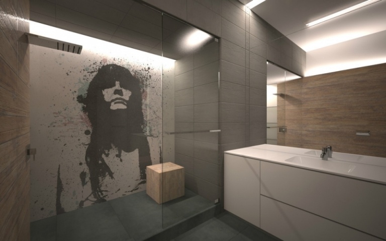 minimalistyczny design ściany w łazience w stylu graffiti projekt ściany-łazienka-motyw-grafitti-look-panel