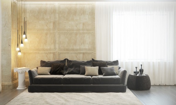 czarna-tapicerowana sofa-stolik-nowoczesny-klasyczny-apartament