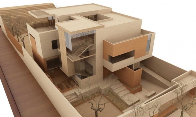 ML Casa z ciekawą architekturą ML-dom jednorodzinny-front-ogród-tylny ogród-3d-model