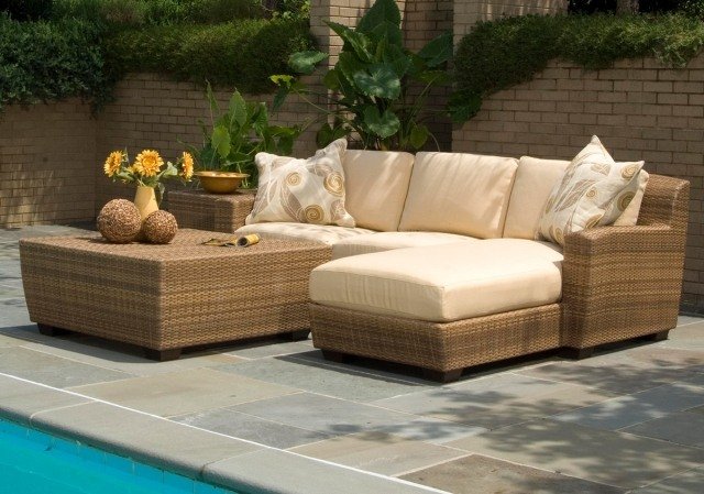 poli rattanowe meble ogrodowe do salonu sofa narożna brązowa sztuka rattanowa trend, polyrattan meble ogrodowe narożna sofa brązowa sztuka rattanowa trend