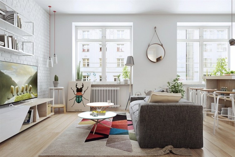 Zaprojektuj mieszkanie z różnymi dekoracjami mieszkanie-design-atmosfera-jasny-salon-szara-sofa
