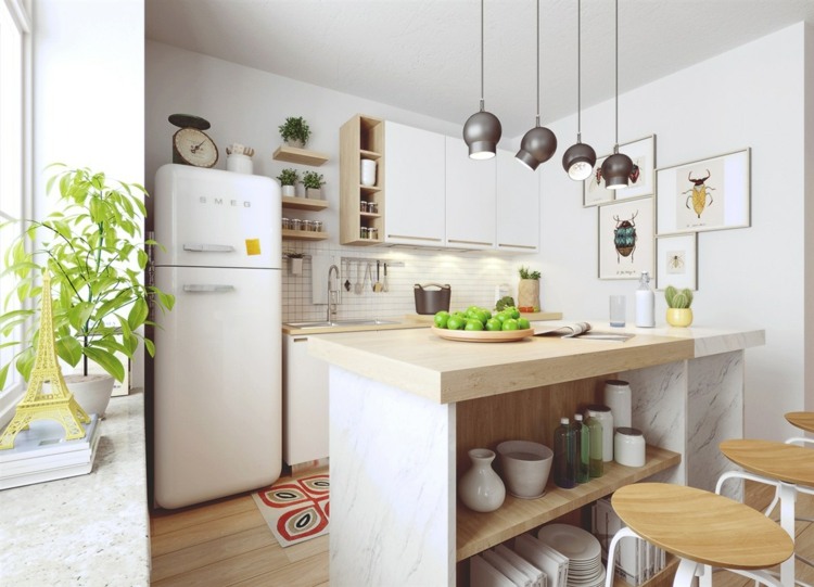 W mieszkaniu jest jasna kuchnia design-apartament-meble-bialy-drewno-jasna-kuchnia-wyspa-otwarta-design-półka