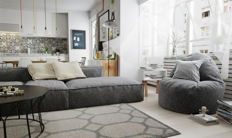 Projekt z szarymi meblami design-apartament-szare-tony-wnetrze-design-fotel-komfort-dywan-plaster-miodu