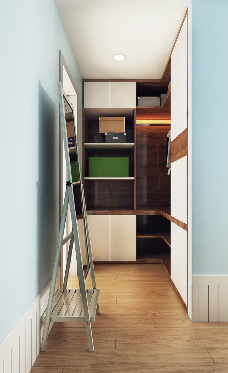 Pomysł na zaprojektowanie garderoby design-apartament-szafa-garderoba-przestrzeń-pomysłów-drabina-szafka narożna