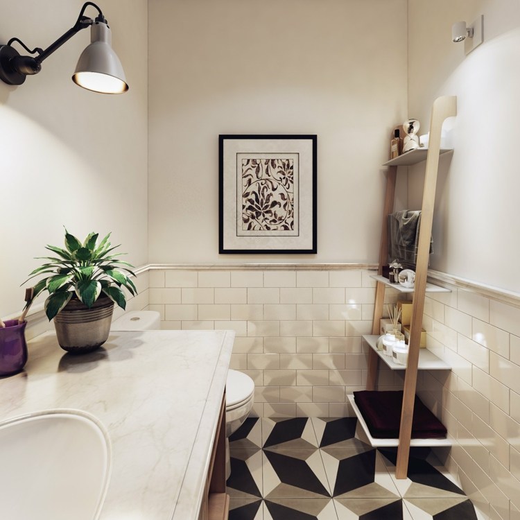 Apartament w stylu skandynawskim bardzo dobrze prezentuje się z płytkami design-apartament-płytki-biała-łazienka-3d-płytki-podłoga