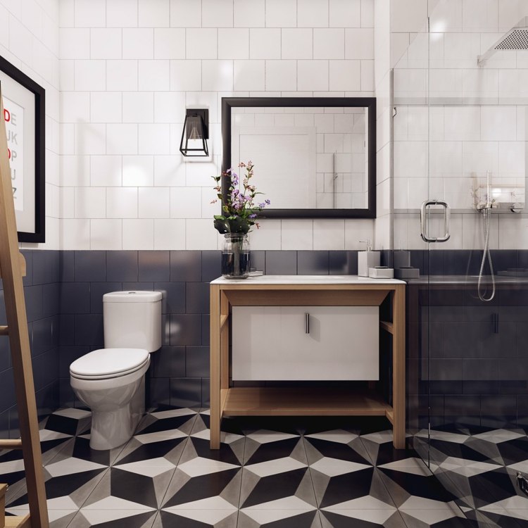 Dekoracja z kwiatami design-apartament-skandynawski-łazienka-meble-umywalka-toaleta