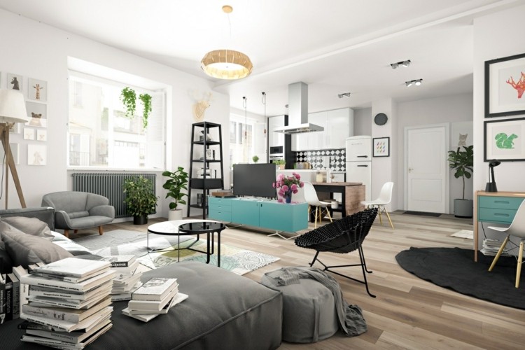 Eklektyczny design z pomocą mebli projekt płaski monochromatyczny-niebieski-kolor-akcenty-meble-kredens