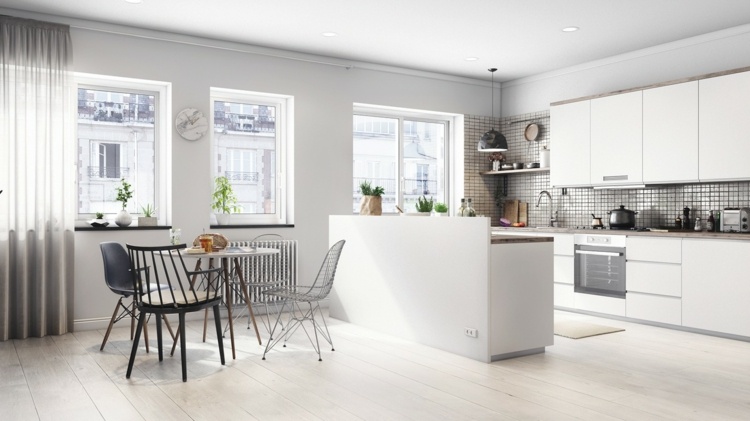 Białe mieszkanie i patchwork krzeseł w jadalni design-apartament-eklektyczny-krzesla-jasna-kuchnia-open-design