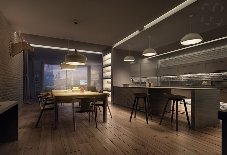 Apartament z atrakcyjną jadalnią obok kuchni design-apartament-minimalistyczny-skandynawski-stół-jadalny-krzesla-do-kuchni-wyspa